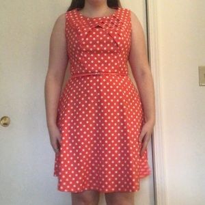 LAST CHANCE Coral and White Polka Dot Pleated Dress Barn Dress